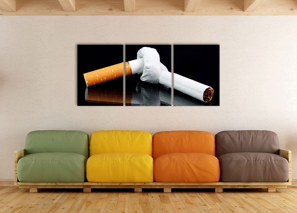 Zigarette mit Knoten Don't Smoke, XXL Leinwandbild als 3 Teiler