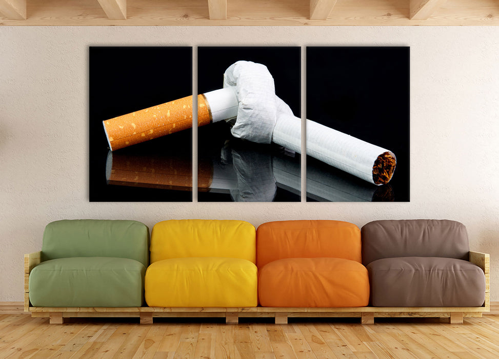 Zigarette mit Knoten Don't Smoke, XXL Leinwandbild als 3 Teiler