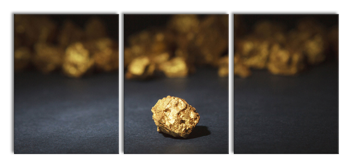 Goldnugget, XXL Leinwandbild als 3 Teiler