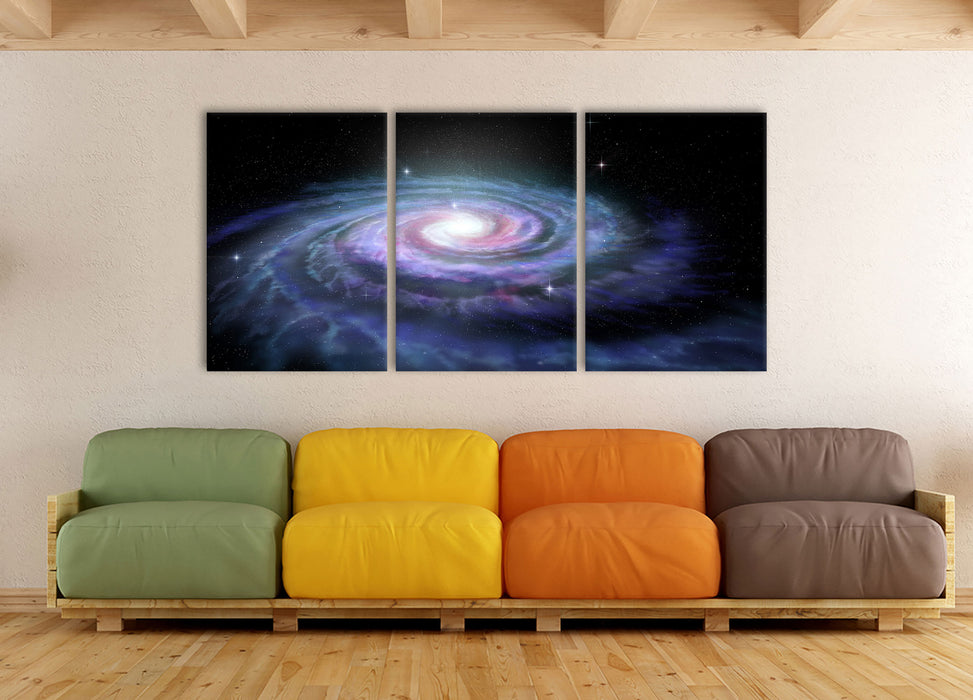 Sternenwirbel Galaxie, XXL Leinwandbild als 3 Teiler