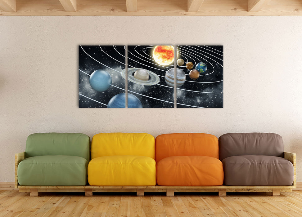Sonnensystem mit unseren Planeten, XXL Leinwandbild als 3 Teiler