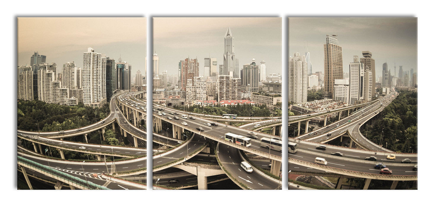 Beeindruckende Shanghai Autobahn, XXL Leinwandbild als 3 Teiler