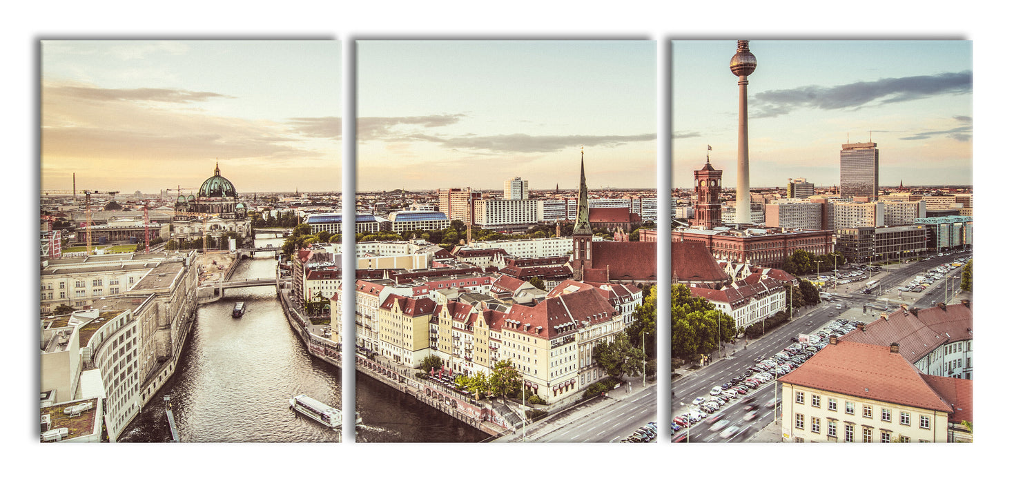 Skyline von Berlin, XXL Leinwandbild als 3 Teiler