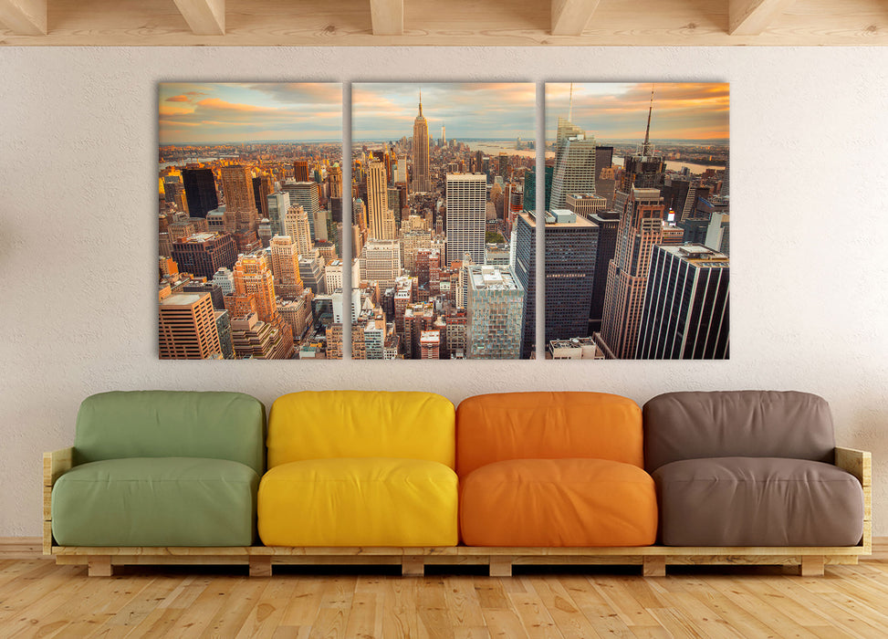 Skyline von New York, XXL Leinwandbild als 3 Teiler