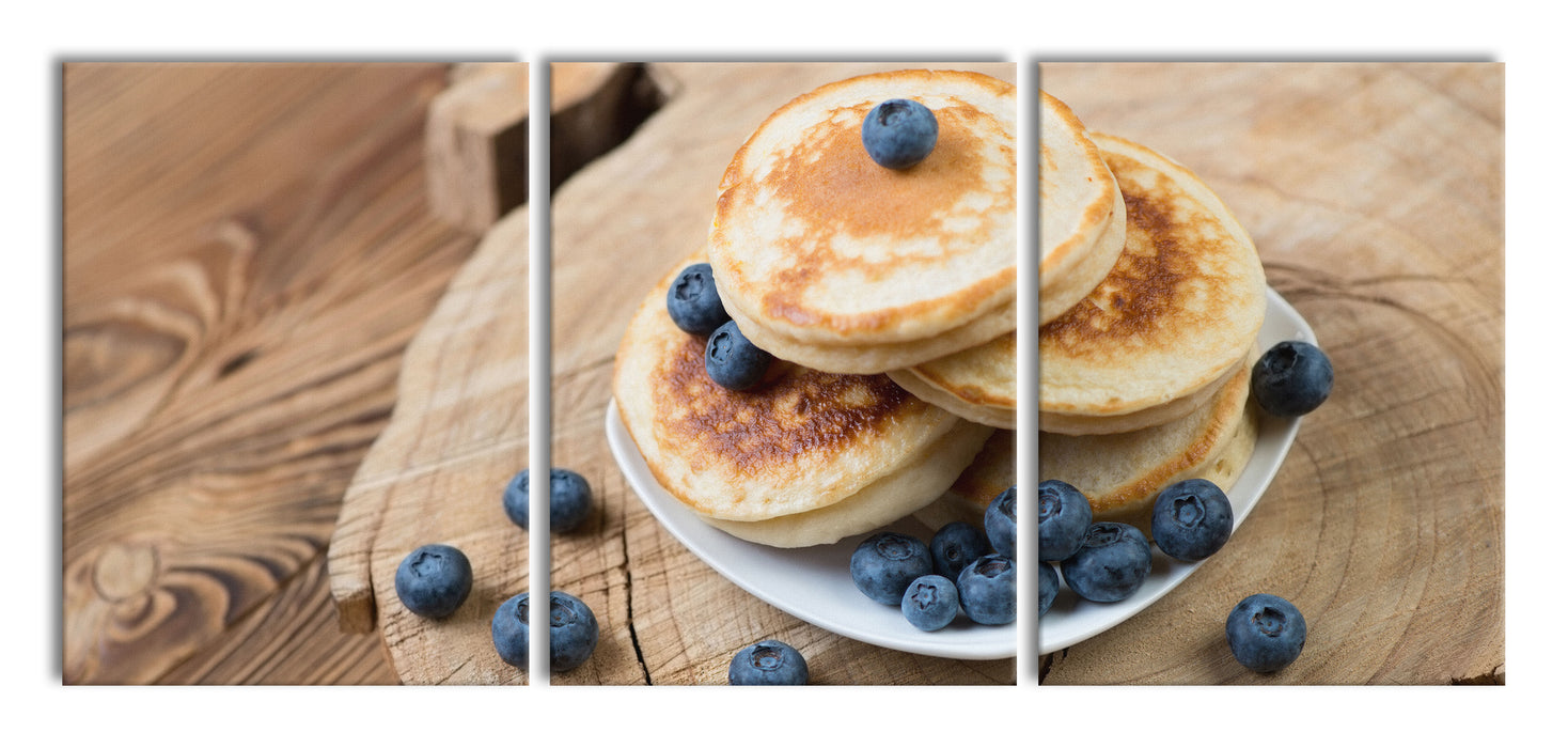 Pancakes mit Blaubeeren, XXL Leinwandbild als 3 Teiler