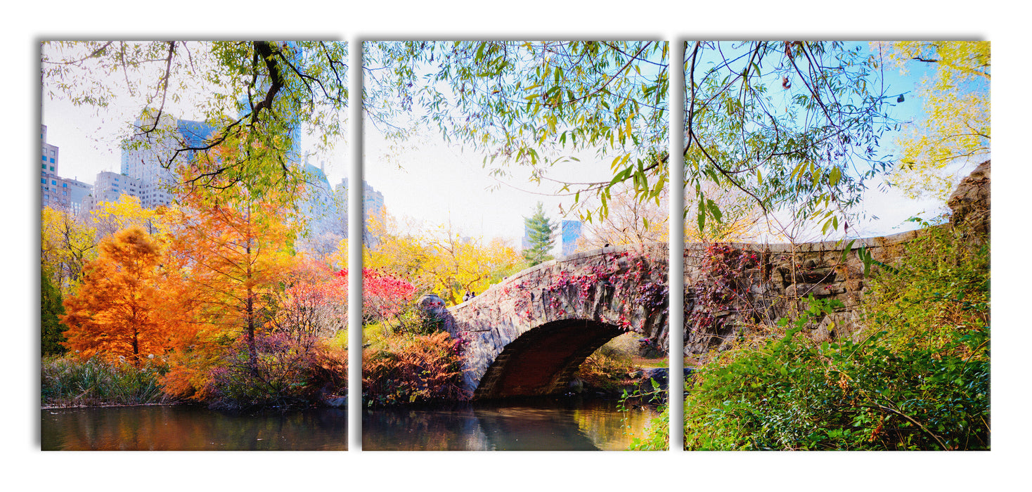 Brücke im Central Park, XXL Leinwandbild als 3 Teiler