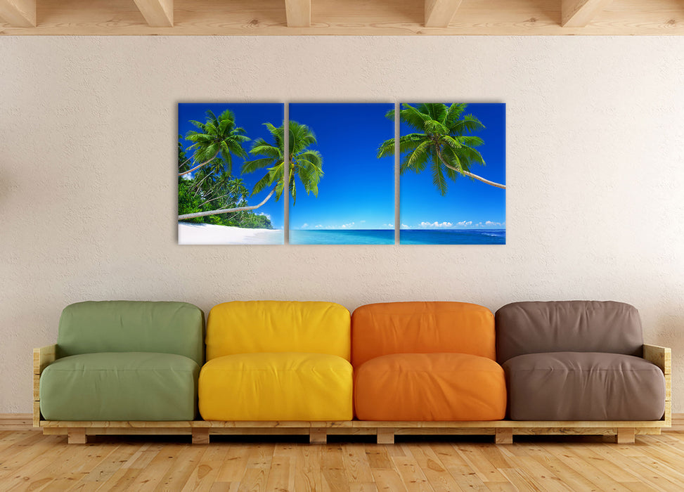 Palmen über dem Meer, XXL Leinwandbild als 3 Teiler