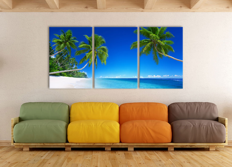 Palmen über dem Meer, XXL Leinwandbild als 3 Teiler