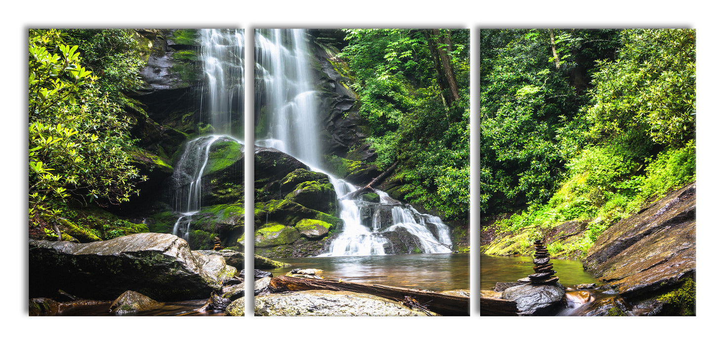 Wasserfall, XXL Leinwandbild als 3 Teiler