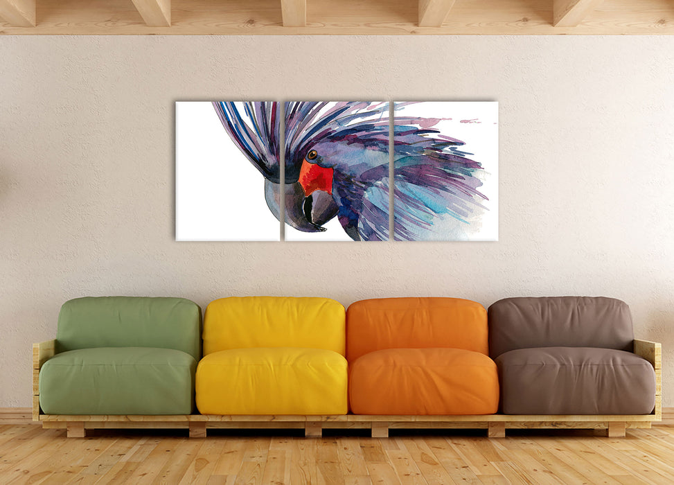 Exotischer Vogel Kunst, XXL Leinwandbild als 3 Teiler