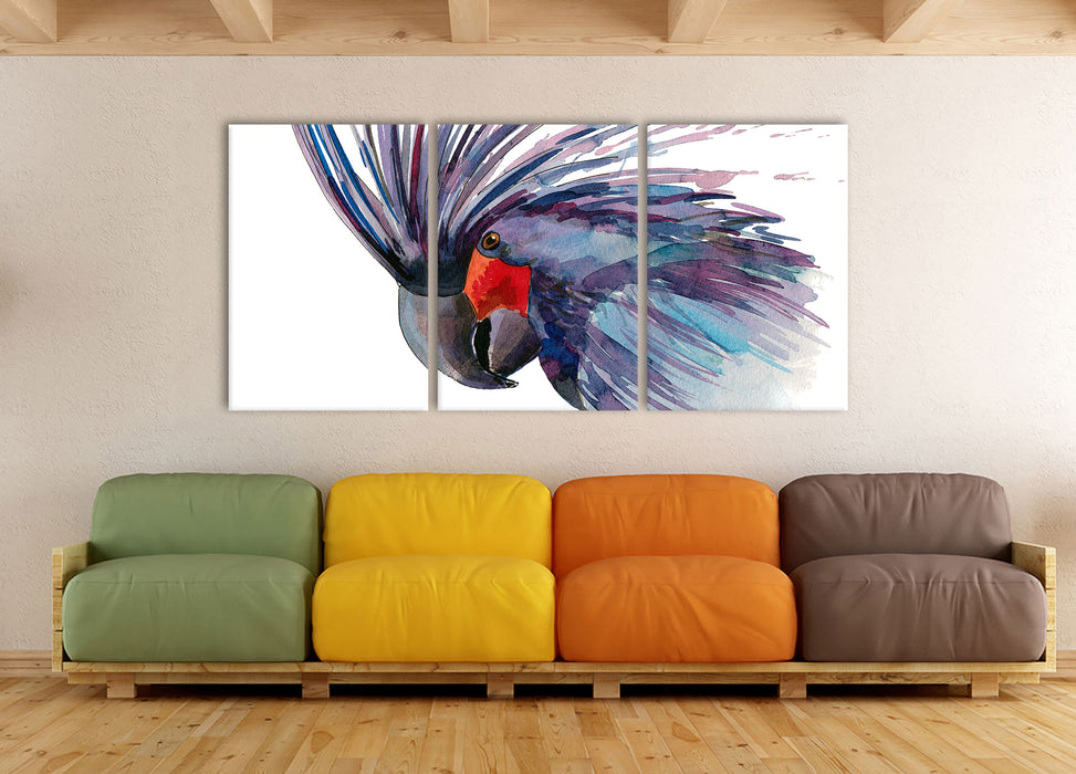 Exotischer Vogel Kunst, XXL Leinwandbild als 3 Teiler