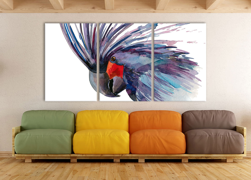 Exotischer Vogel Kunst, XXL Leinwandbild als 3 Teiler