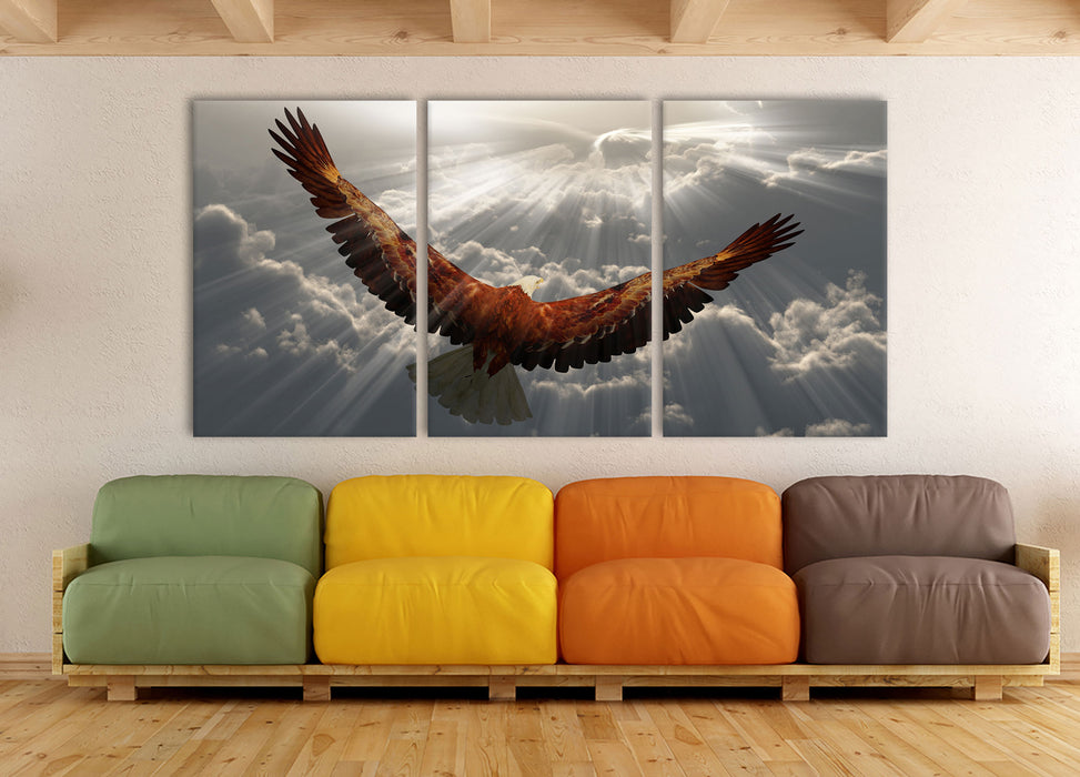 Adler über den Wolken, XXL Leinwandbild als 3 Teiler