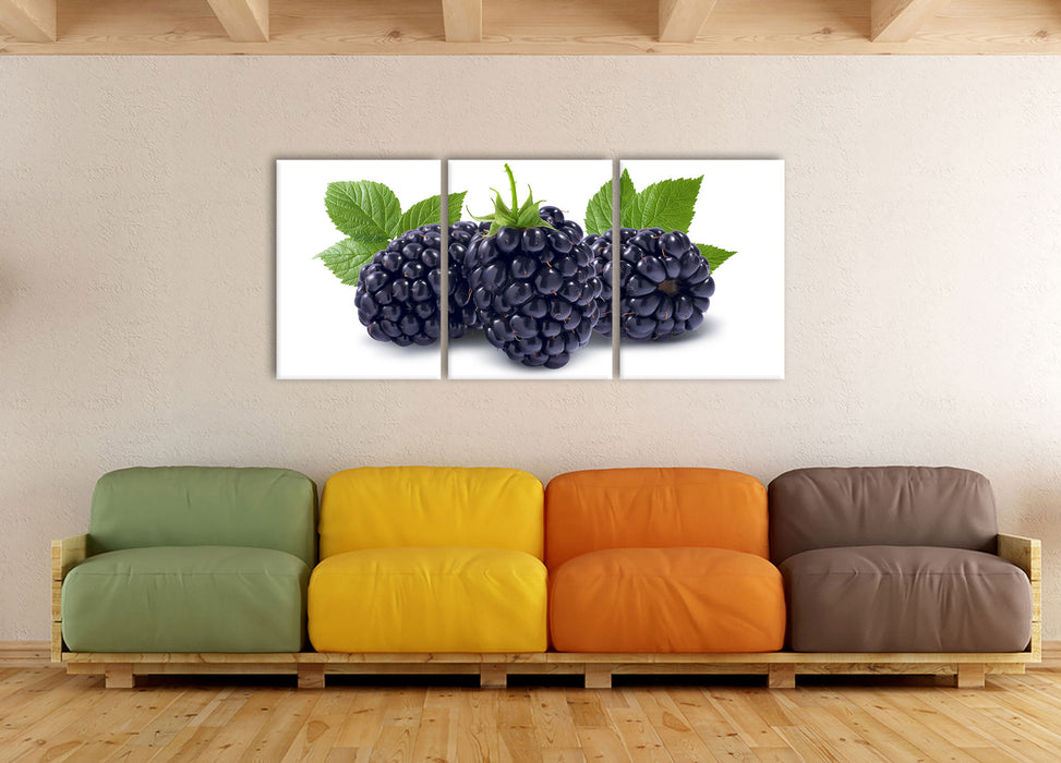 Leckere Brombeeren, XXL Leinwandbild als 3 Teiler