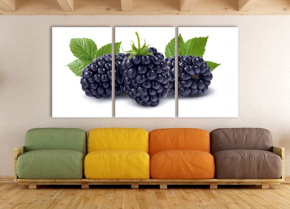 Leckere Brombeeren, XXL Leinwandbild als 3 Teiler