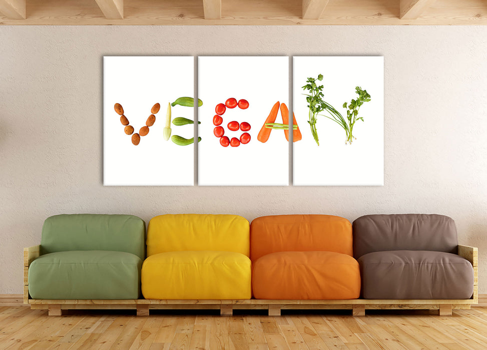 Vegan Gemüse, XXL Leinwandbild als 3 Teiler