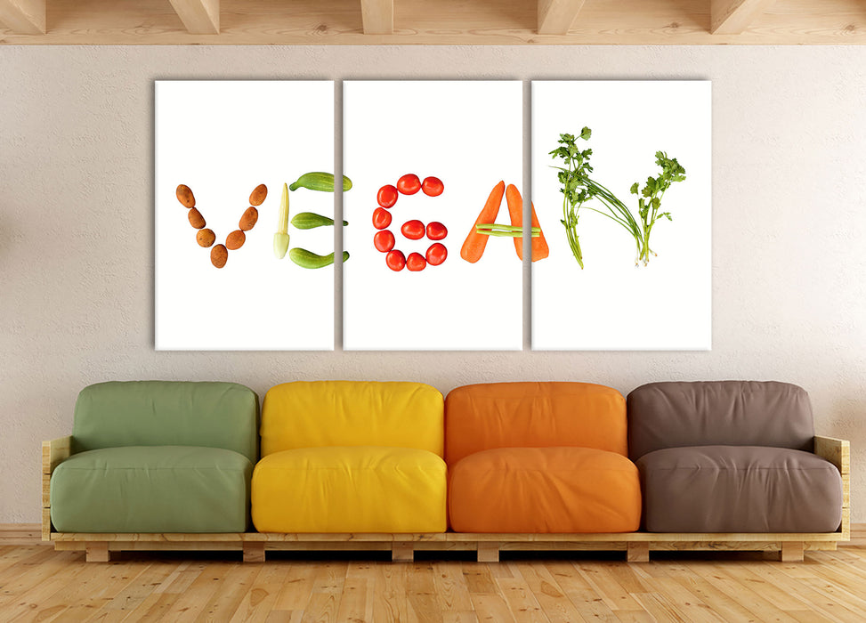 Vegan Gemüse, XXL Leinwandbild als 3 Teiler