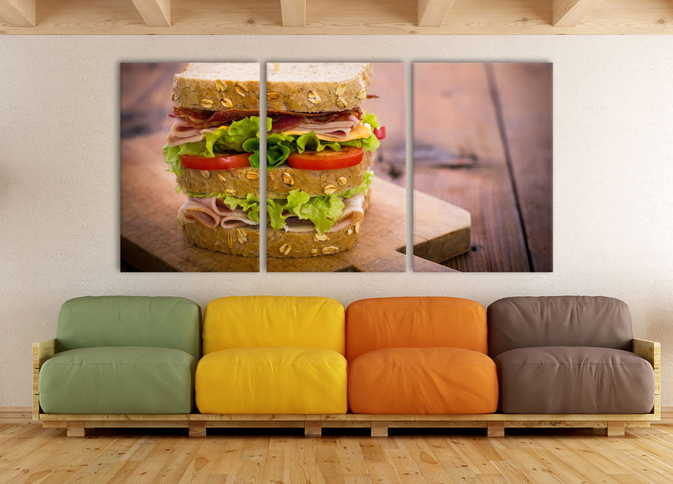 Doppeldecker Sandwich, XXL Leinwandbild als 3 Teiler