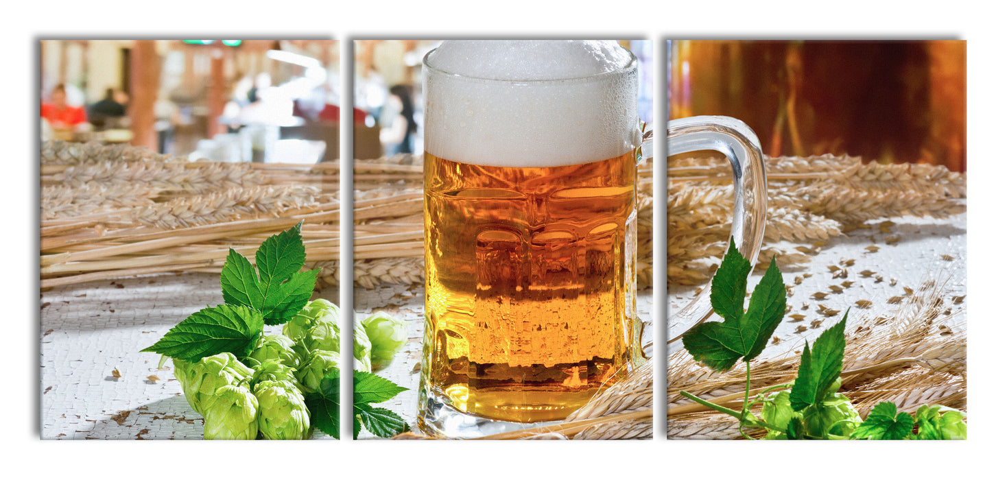 Deutsches frisches Bier, XXL Leinwandbild als 3 Teiler