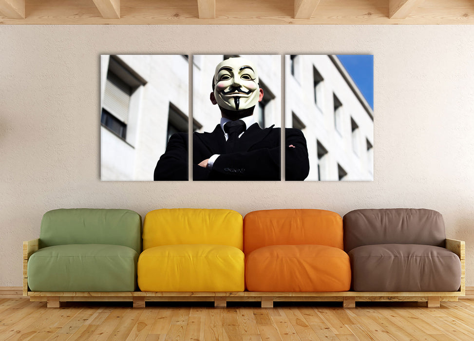 Anonymus Maske, XXL Leinwandbild als 3 Teiler