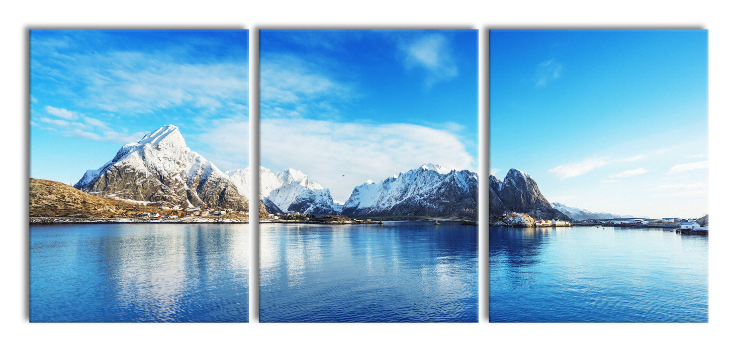 Lofoten in Norwegen, XXL Leinwandbild als 3 Teiler