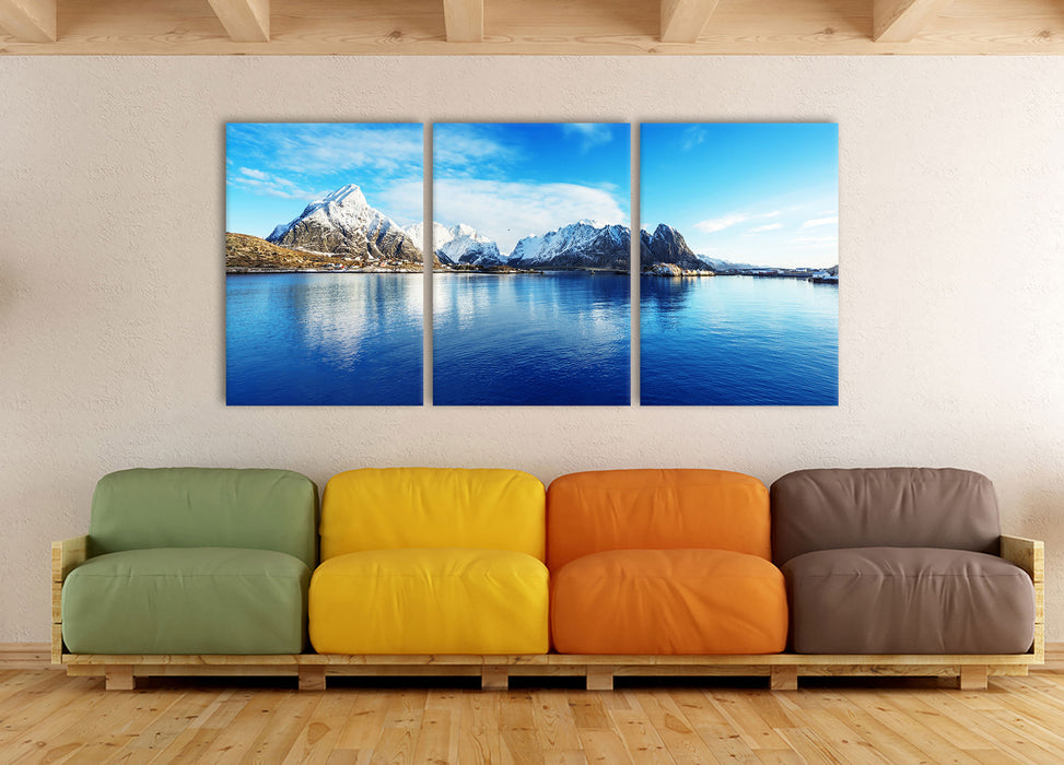 Lofoten in Norwegen, XXL Leinwandbild als 3 Teiler