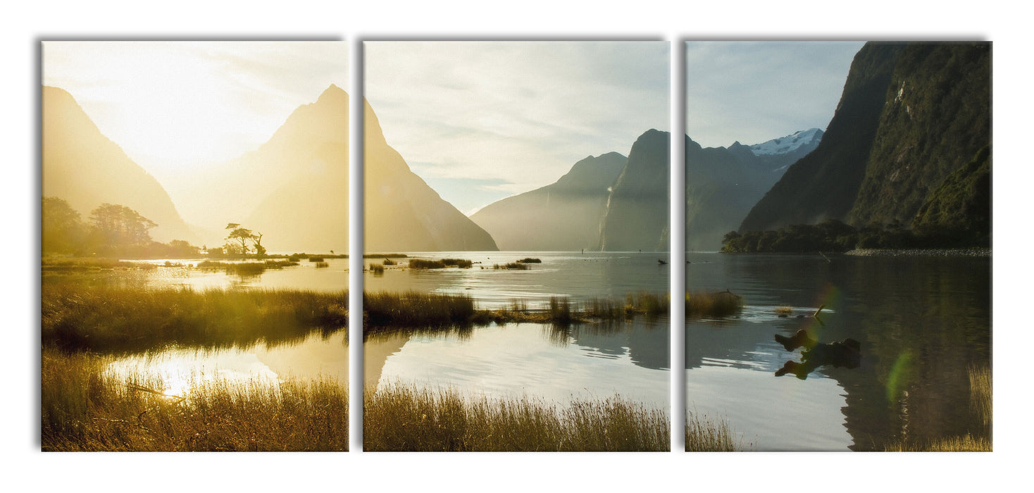 Milford Sound Neuseeland, XXL Leinwandbild als 3 Teiler