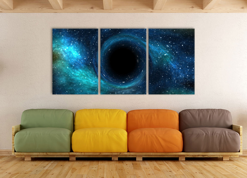 Schwarzes Loch im Weltall, XXL Leinwandbild als 3 Teiler