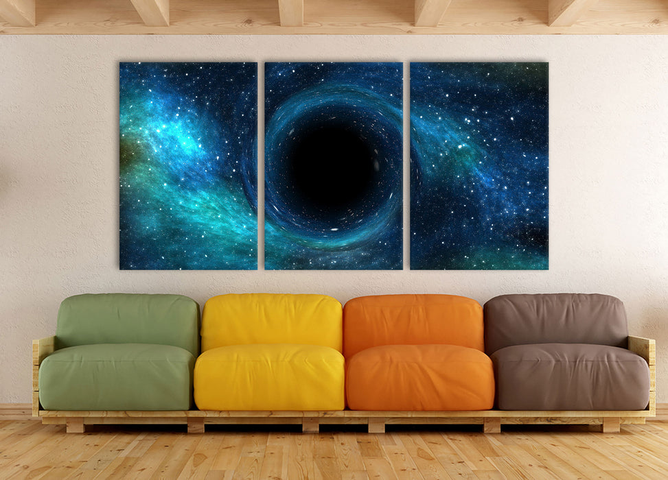Schwarzes Loch im Weltall, XXL Leinwandbild als 3 Teiler