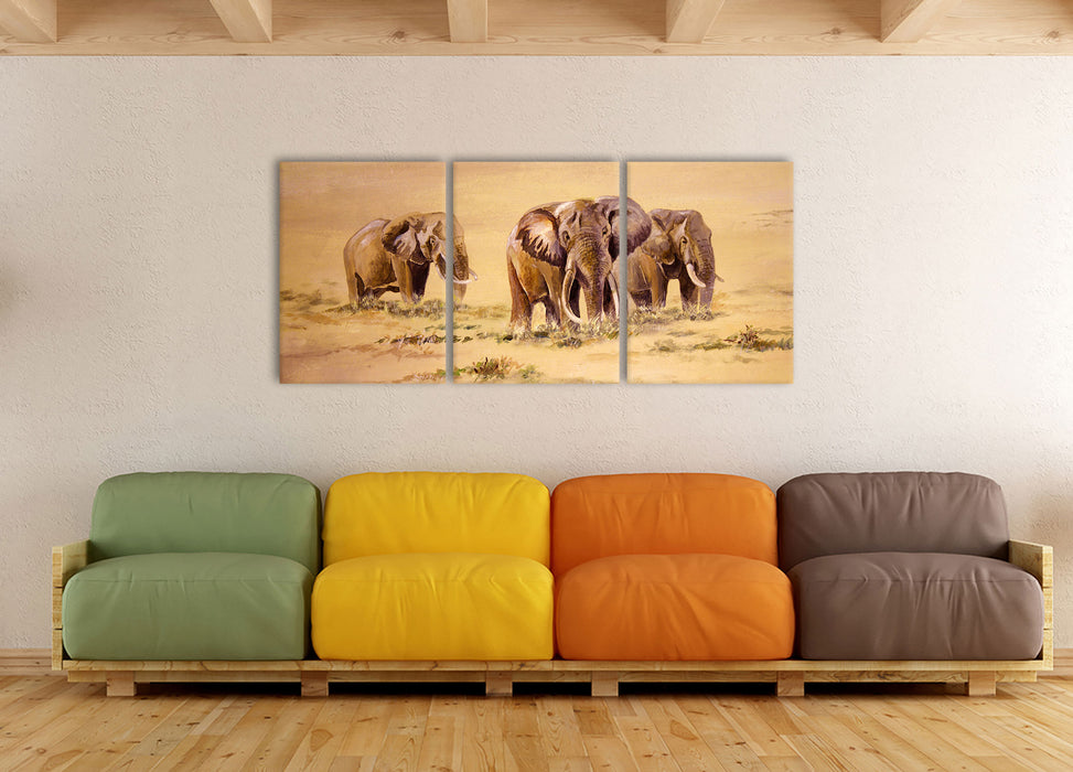 Elefanten in Südafrika, XXL Leinwandbild als 3 Teiler
