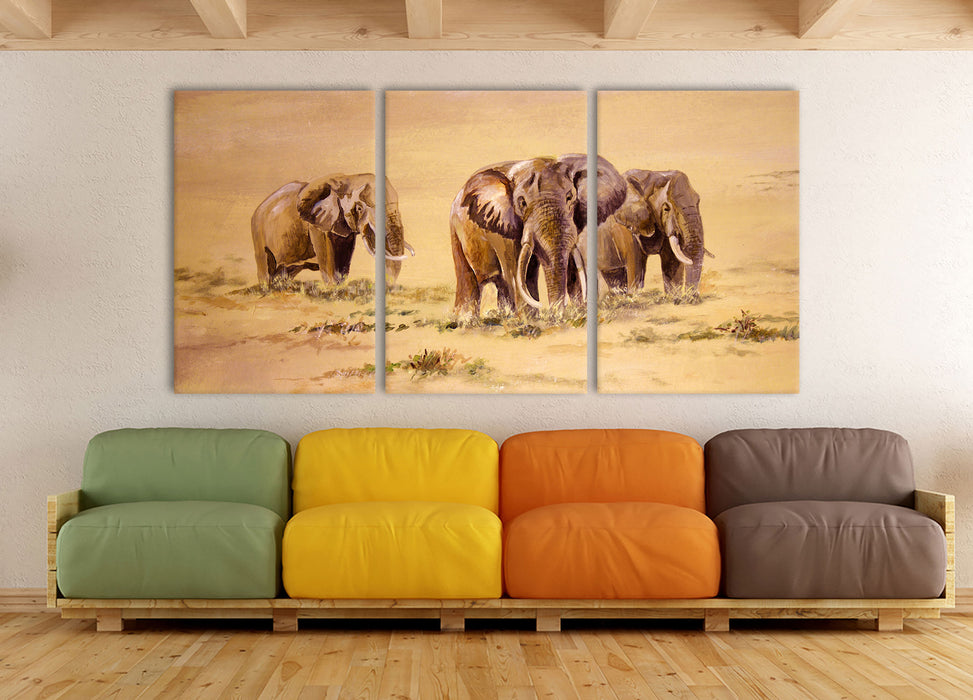 Elefanten in Südafrika, XXL Leinwandbild als 3 Teiler