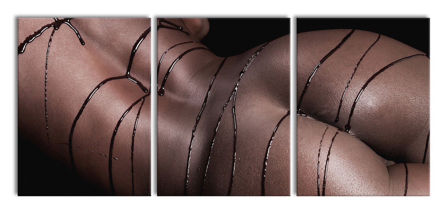 Nackte Frau mit Schokolade, XXL Leinwandbild als 3 Teiler