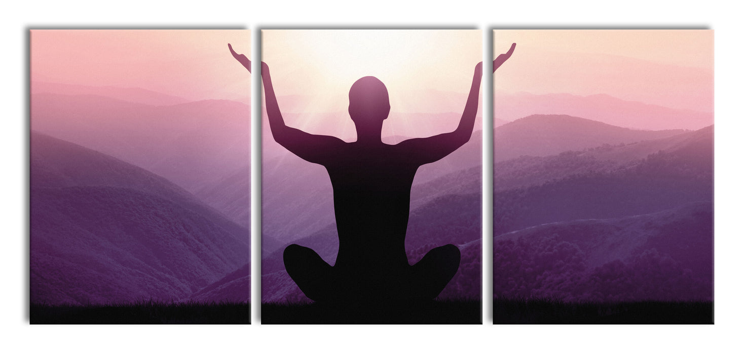 Yoga in den Bergen, XXL Leinwandbild als 3 Teiler