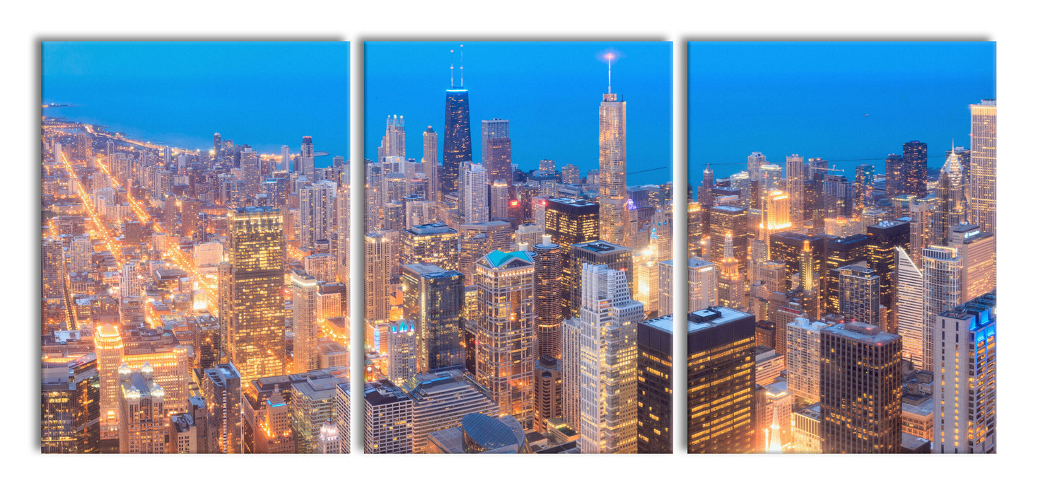 Luftaufnahme Chicago, XXL Leinwandbild als 3 Teiler