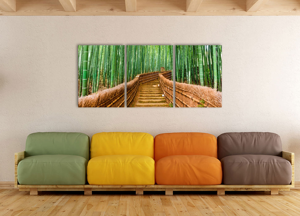 Kyoto Japan Bambuswald, XXL Leinwandbild als 3 Teiler