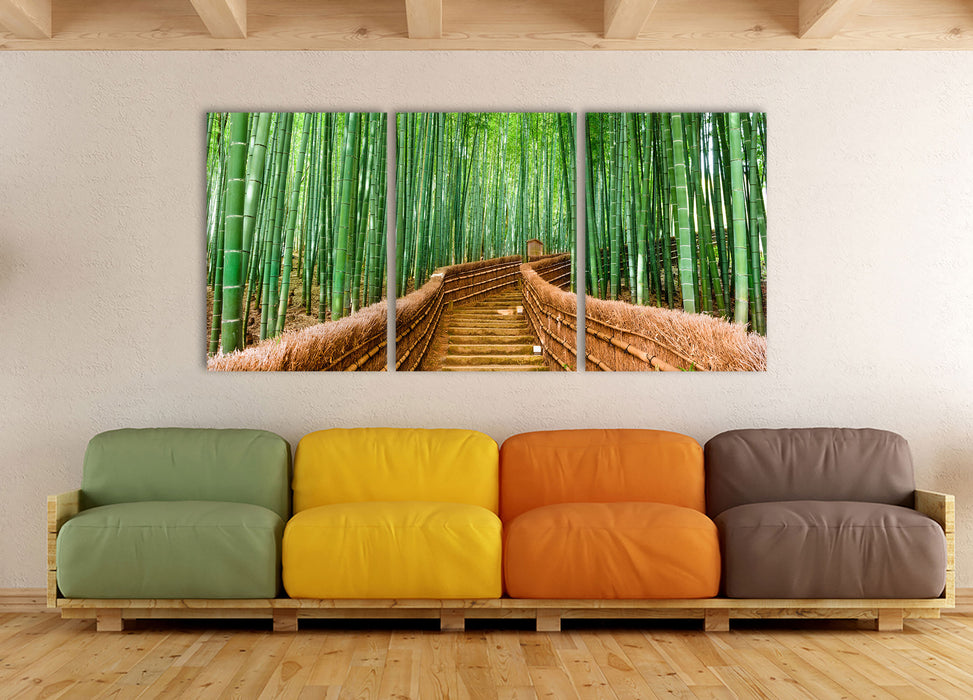Kyoto Japan Bambuswald, XXL Leinwandbild als 3 Teiler