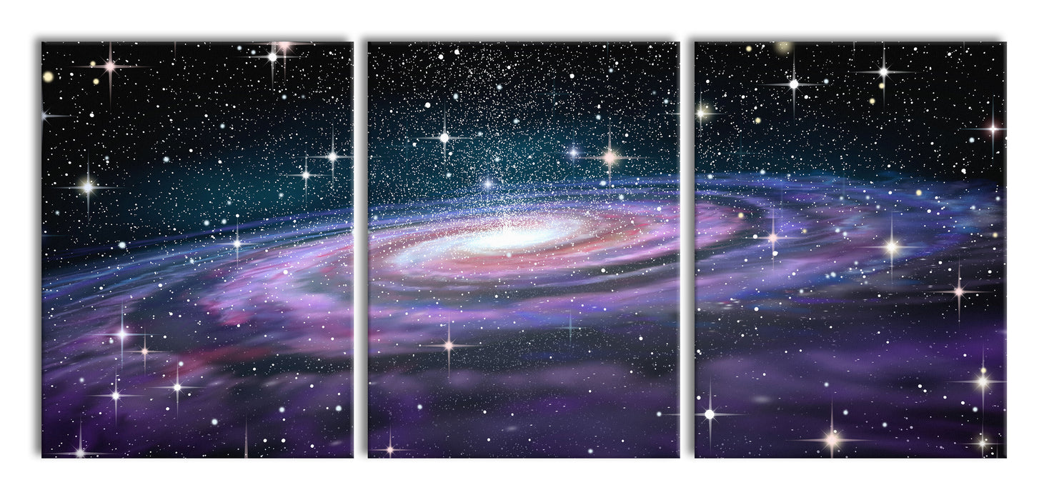 Spiralgalaxie im Weltall, XXL Leinwandbild als 3 Teiler
