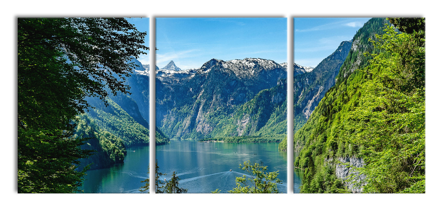 Blick auf den Königssee, XXL Leinwandbild als 3 Teiler