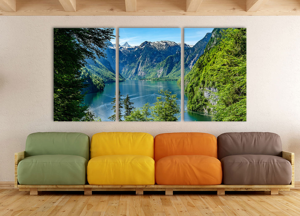 Blick auf den Königssee, XXL Leinwandbild als 3 Teiler