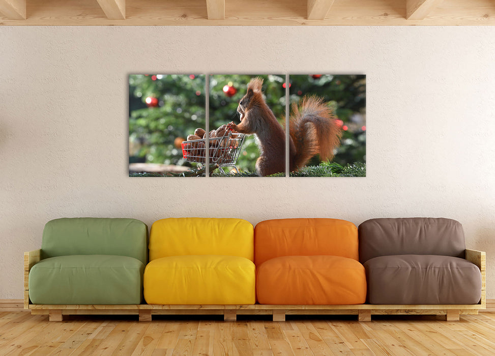 Eichhörnchen, XXL Leinwandbild als 3 Teiler