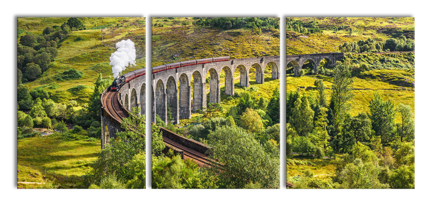 Eisenbahnviadukt in Schottland, XXL Leinwandbild als 3 Teiler