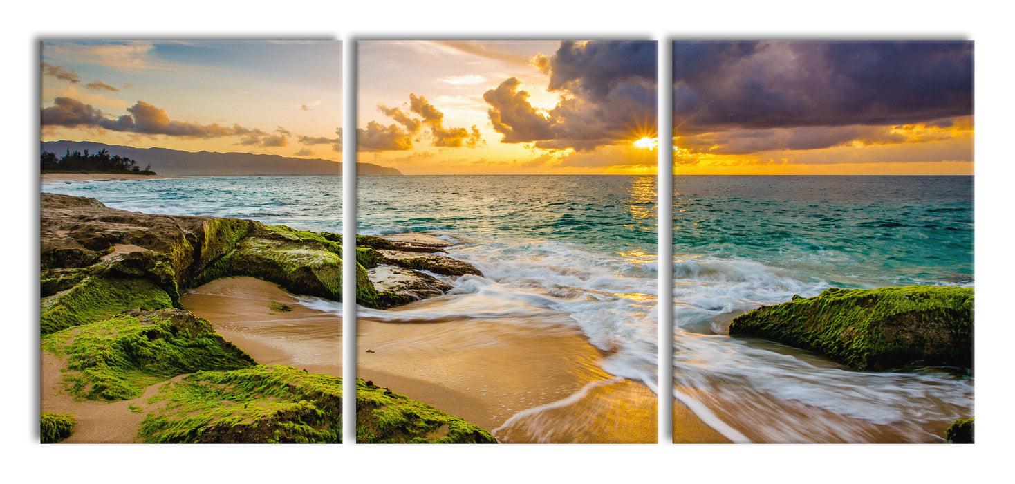 Sonnenuntergang auf Hawaii, XXL Leinwandbild als 3 Teiler