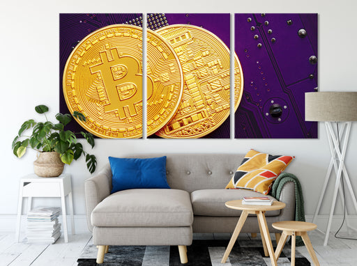 Bitcoin BTC auf Platine Leinwandbild Wohnzimmer XXL