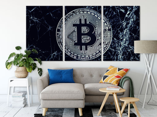 Bitcoin BTC auf Eis Leinwandbild Wohnzimmer XXL