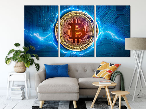 Bitcoin BTC auf Hauptplatine Leinwandbild Wohnzimmer XXL