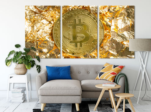 Bitcoin BTC Goldpapier Leinwandbild Wohnzimmer XXL