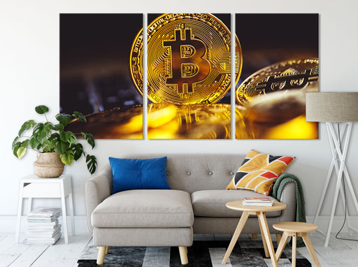 Bitcoin BTC zwischen Münzen Leinwandbild Wohnzimmer XXL