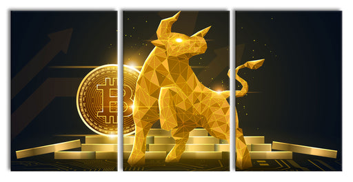 Bitcoin BTC mit goldenem Stier Leinwandbild XXL