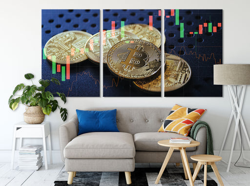 Bitcoin mit Diagramm Grafik  Leinwandbild Wohnzimmer XXL
