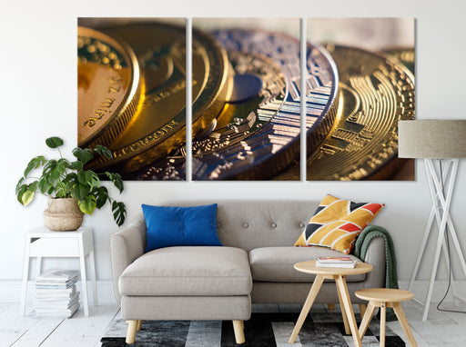 goldene Bitcoins BTC Leinwandbild Wohnzimmer XXL